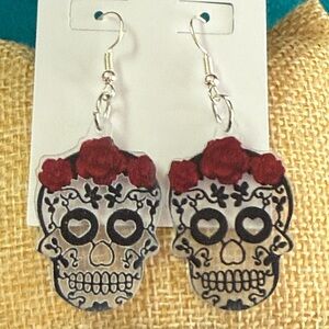 Sugar Skull Floral Dangle Earrings NEW